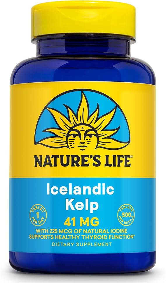 Natures Life Icelandic Kelp 41 mg - Iodine Tablets, Sea Kelp Seaweed Supplement for Thyroid Support, Natural, Gluten Free, Non-GMO Green Superfood, 225 mcg Iodine Pills - 500 Tablets (500 Servings)