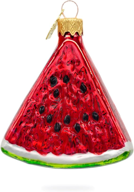 Juicy Watermelon Slice with Black Seed Glass Christmas Ornament
