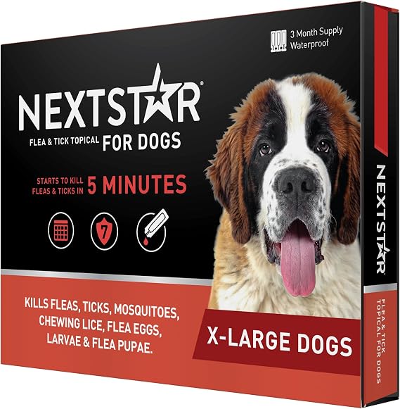 NEXTSTAR Flea And Tick Prevention For Dogs, Repellent, Treatment, and Control, Fast Acting Waterproof Topical Drops for Small, Medium and Large Dog and Puppies, 3 Monthly Doses