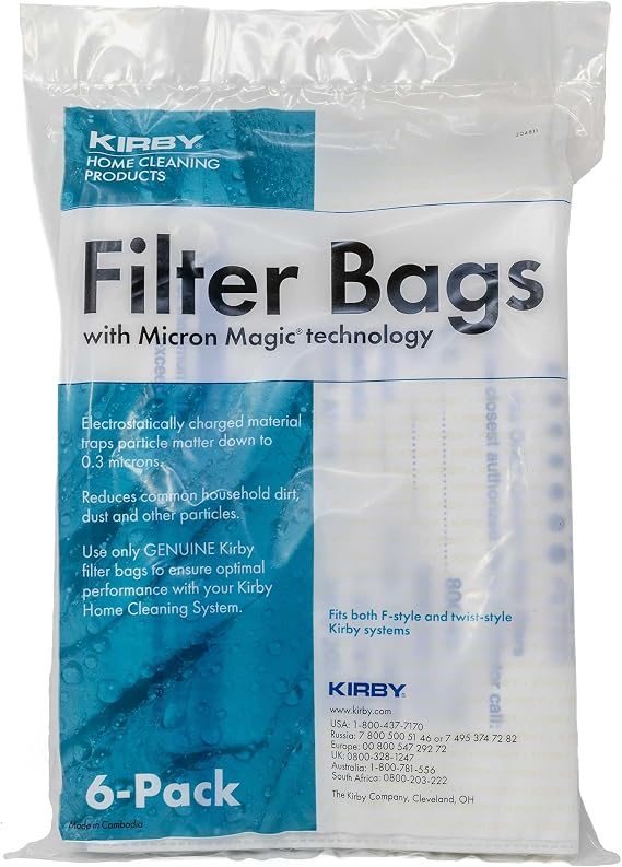 Kirby Micron Magic HEPA Filter Bags 6-Pack, Part #204811 | Genuine Kirby OEM | Fits F-Style & Twist-Style Kirby Vacuums (Avalir, Sentria, G Series)