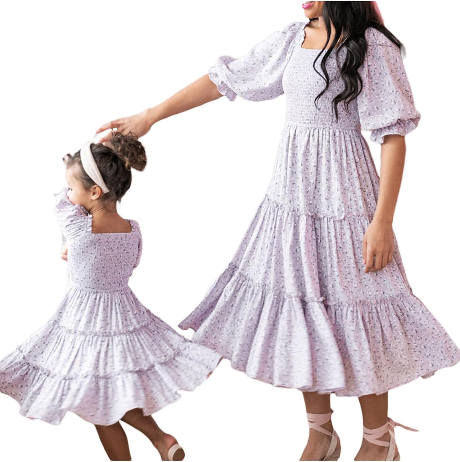 Mommy and Me Dresses Casual Floral Family Outfits Summer Short Sleeve Matching Midi Beach Maxi Dress