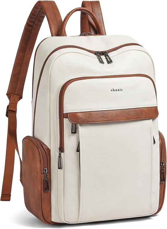 Shrrie 17 inch Laptop Backpack for Women, Leather Computer Backpack Purse