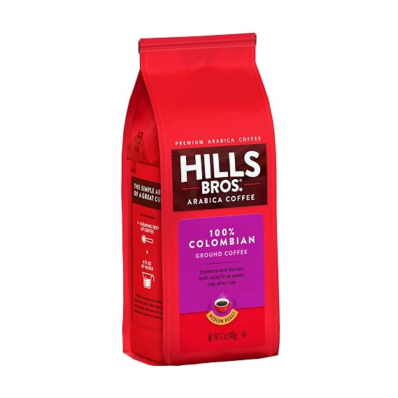 Hills Bros. Colombian Ground Coffee Premium Arabica Coffee Beans Medium Roast, Rich Flavor Cup After Cup Certified Kosher 12 OZ