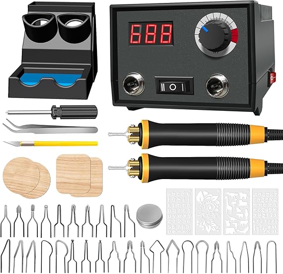 FIRElood Wood Burning Tool, Wood Burner kit Pen 25~750C, Wood Burning kit with Digital Thermometer Temperature Adjustable Temperature, 2 pyrographic Wood Burning pens, 30 Wood Burning Pen Tips