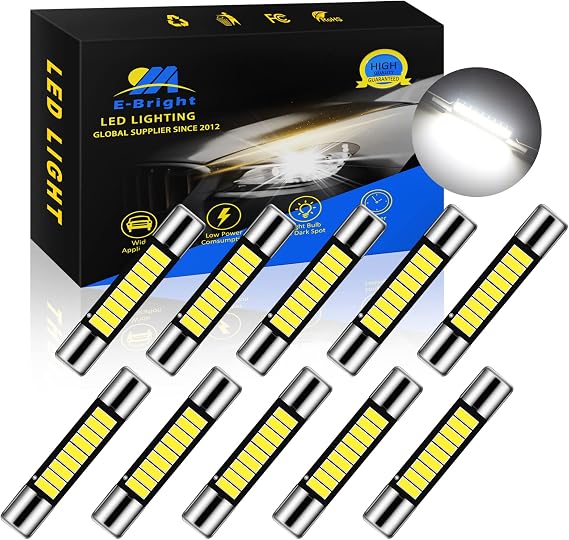 YM E-Bright White 29MM Festoon Led For Car Visor Mirror Lights, 6641 6612F 7065 Led Festoon Bulb 12V Dome Light, 4014-9SMD, Pack of 10