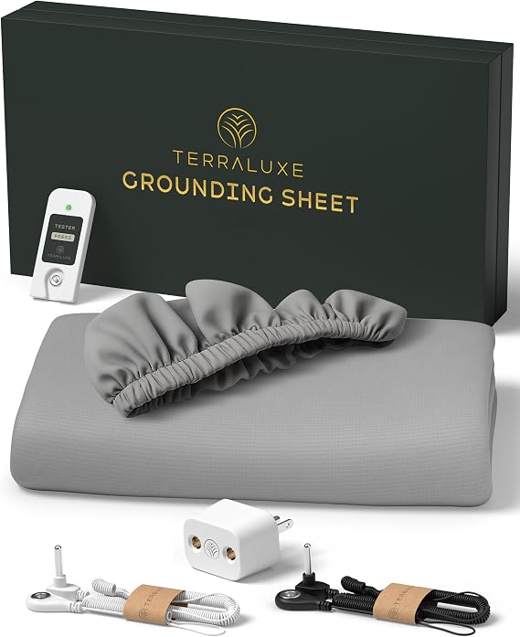Grounding Sheets Queen, 12% Pure Silver, Organic Cotton, Cool, Soft, Fitted Earthing Sheets with Deep Pockets, Includes Tester, Adapter, 2 Cords, Connected Bedding