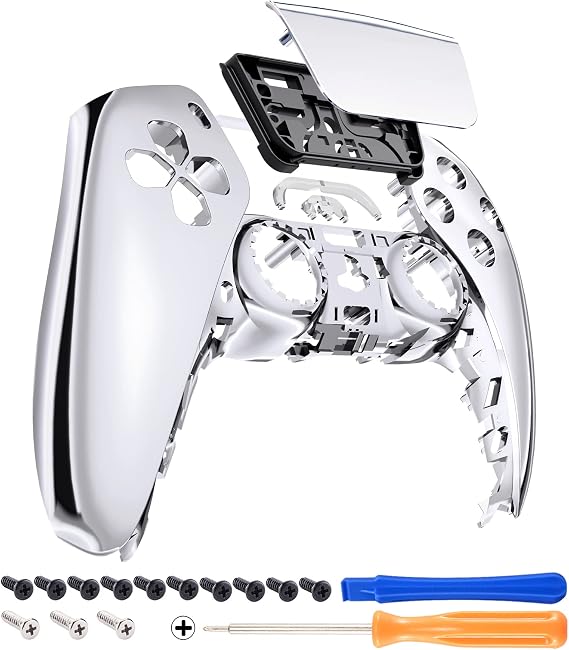 eXtremeRate Chrome Silver Glossy Touchpad Front Top Shell Compatible with ps5 Controller BDM-010 020 030 040 050, DIY Replacement Shell Custom Touch Pad Cover Compatible with ps5 Controller