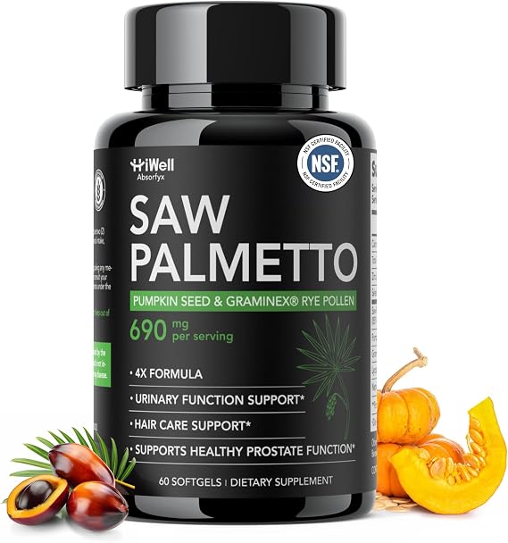 Saw Palmetto for Men Supports Prostate Health 320mg Extract | 100% Oil Extract 85% Fatty Acids Pharmaceutical Grade, Pumpkin Seed Graminex Nettle Supports Urinary Function & DHT Blocker