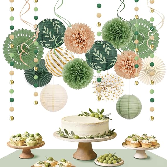 AOBKIAT Sage Green Party Decorations Kit for Birthday,Netural Baby Shower