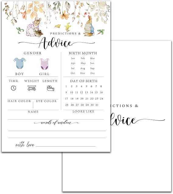 ISOVF Baby Predictions and Advice Cards, 5" x 7" Spring Baby Shower Predictions Cards, Baby Shower Party Games & Activities Favors for Newparents - I09