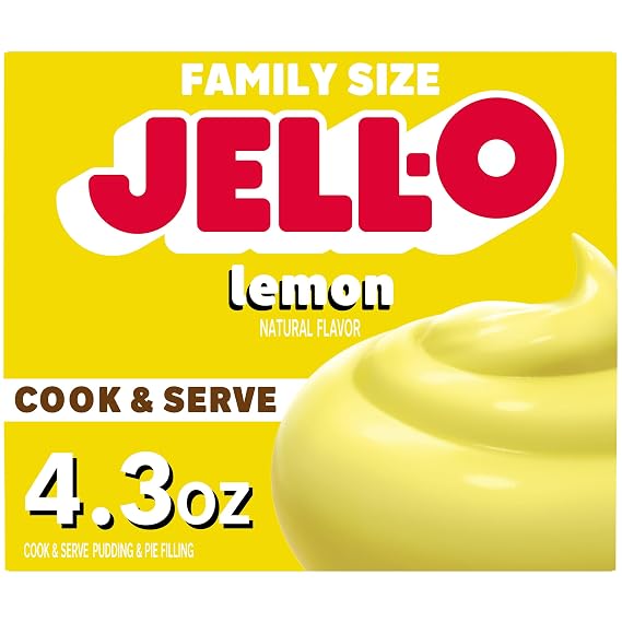 Jell-O Cook & Serve Pudding & Pie Filling Mix, Lemon Flavor, Classic Stovetop Dessert for Baking, Pies & Custards, 4.3 oz (Pack of 1)
