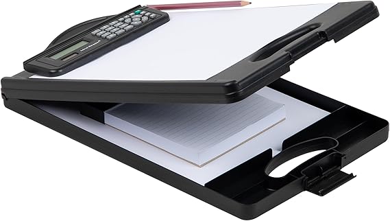 Mind Reader Clipboard with Storage and Calculator, Medical Clipboard, Nursing Clipboard, Plastic, 9.5"L x 15"W x 2.5"H, Black