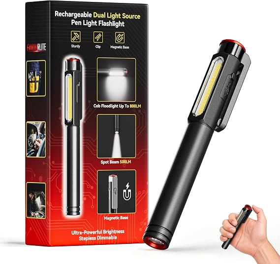Favourlite 800LM Rechargeable Inspection Pen Light with Magnetic Clip