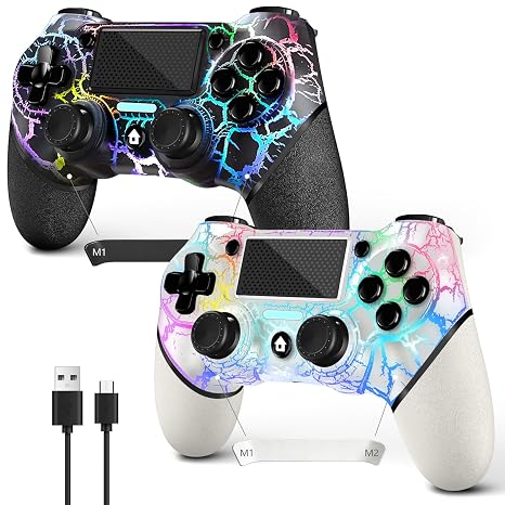 AceGamer 2 Pack for PS4 Controller, Hall Effect Joysticks & Programmable Back Buttons, Wireless Controller for PS4/Pro/Slim/PC, RGB Light/Turbo/Vibration/Motion/3.5mm Audio Jack!