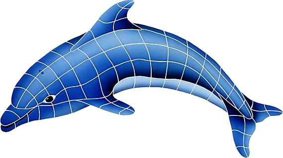 Dolphin Left Ceramic Swimming Pool Mosaic (24" x 40")