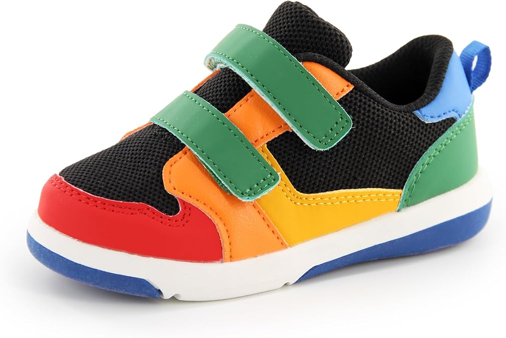 SKYWHEEL Toddler Boys Girls Tennis Shoes Kids Slip On Barefoot Sneakers | Breathable Mesh Upper | Durable Dual hook-and-loop | TPR Non-Slip Sole | Colorful Sneakers for Toddler Sports and School