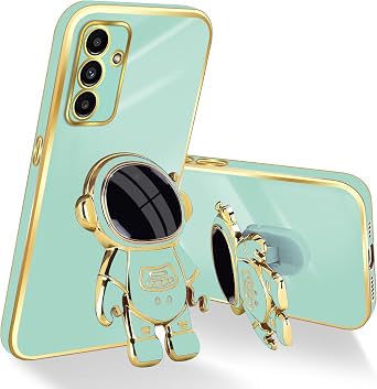 for Samsung Galaxy A13 5G Case, Cute Astronaut Kickstand with Wrist Lanyard, Soft Shockproof TPU Protective Phone Case for Galaxy A13 5G 6.5" 2021 - Light Green