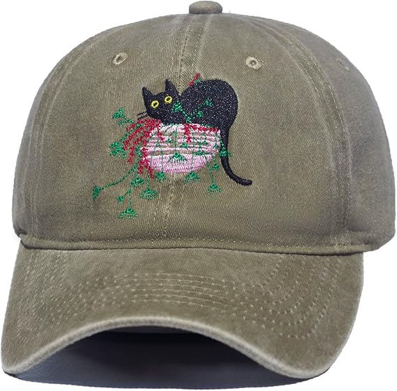 Cats and Plants Dad Hat Embroidered Ponytail Baseball Cap Low Profile Vintage Adjustable Unisex Washed