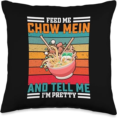 Retro Feed Me Chow Mein Funny Saying - Asia Throw Pillow