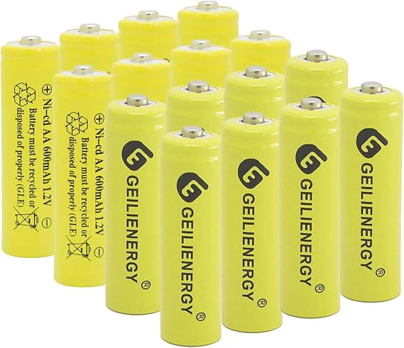 AA 600mAh 1.2v NICD Rechargeable Battery for Outdoor Solar Lights,Garden Lights, Remotes, Mice Yellow (16 Pcs)