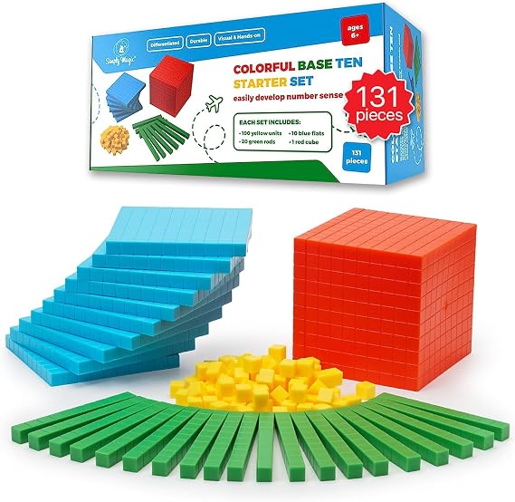 Simply magic 131 PCS Base Ten Blocks for Math - Math Counters - Math Cubes