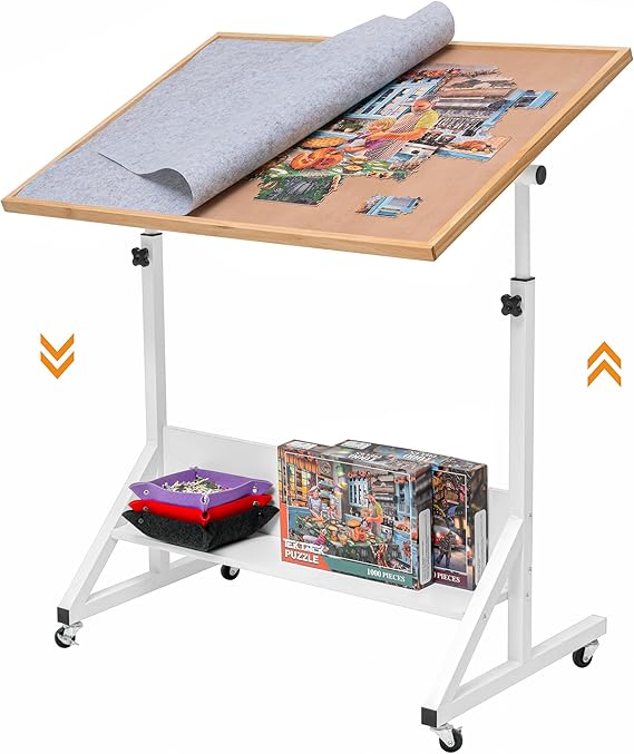 Tektalk Jigsaw Puzzle Table with Angle & Height Adjustment,Puzzle Board with Cover,Puzzle Easel Tilting Table with Legs, Enclosed with 4 Roller Wheels, for Up to 1500 Pieces