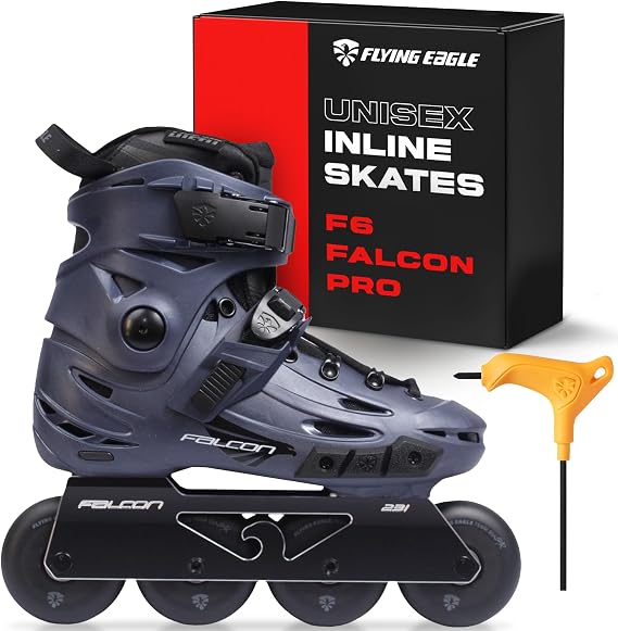 FlyingEagle F6 Falcon Pro Unisex Inline Roller Skates, 11 Size Options | Hard Boot Support, Replaceable Side Protector, Rockerable Axles, CNC 6000 Aluminum Frame, 85A SHR Wheels, ABEC-7 Bearings
