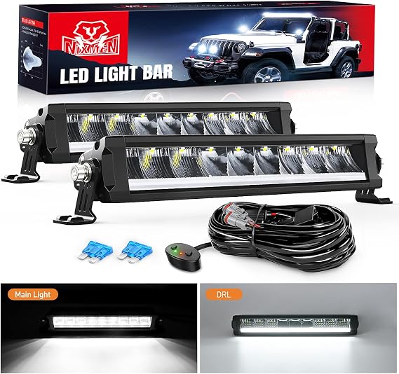 Nilight Pro Series 2PCS 12.2 Inch Single Row Slim LED Light Bar with DRL