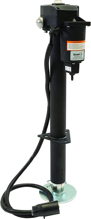 Buyers Products 0093500 12 Volt Electric Trailer Jack, 3500 lb Power Tongue Jack, Pre Wired 7 Way RV Connector, A Frame Mount, Drop Leg, Built-In Leveling Gauge, LED Night Light, Manual Crank Backup