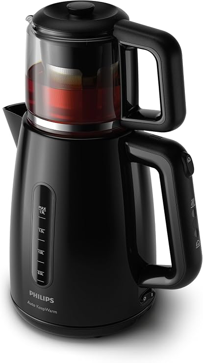 Philips Daily Collection Çay Makinesi - Otomatik Sıcak Tutma, 1.9L Su Isıtıcısı, 0.9L Cam Demlik, Hızlı Kaynatma 1700W, Kireç Filtresi, Kolay Dökme İçin Kablosuz Taban (HD7301/00)