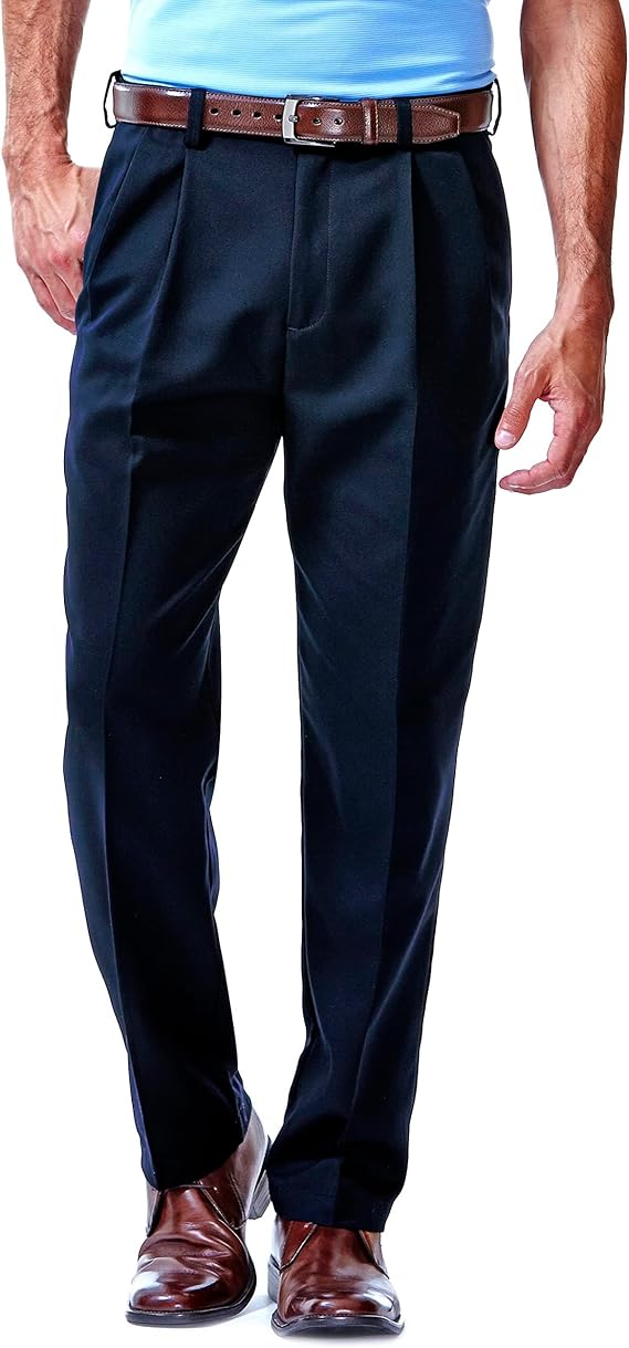 Haggar Men's Work to Weekend Hidden Expandable Waist Classic Fit Flat Front Pant
