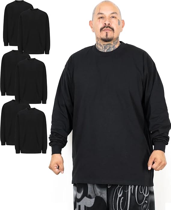 FB County Long Sleeve Heavy Hard T-Shirt, 6 Pack, Thick Cotton