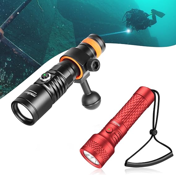ORCATORCH D710V MK2 (2300-Lumen Tri-Color Video Light) & ORCATORCH ORCA7 (3000-Lumen Dive Torch, Red) Complete Underwater Illumination Kit for Scuba Divers & Underwater Photographers