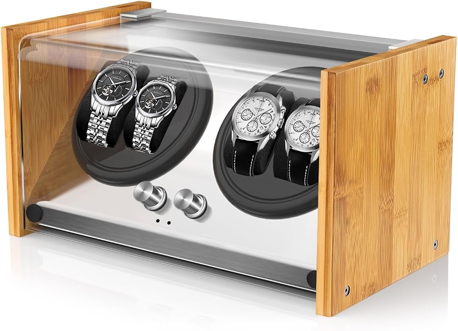 Watch Winder Smith Bamboo 2/4 Watch Winder for Automatic Watches | 100% Natural Bamboo / Fits Up to 46mm / Holds 2 to 4 Watches / Quiet Japanese Motor / 4 TPD Modes / Anti-Magnetic Protection