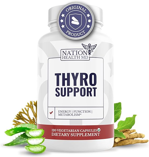 Thyro Support | Thyroid Support for Women & Men | Selenium, Zinc, Ashwagandha, Bladderwrack & L-Tyrosine, For Energy and Thyroid Balance. 30 Days Supply. 120 Capsules