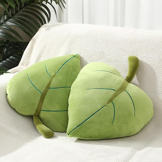 2 Pack 3D Leaf Decorative Throw Pillows Set, Leaf | Plant Shaped Decorative Cushion, Plush Stuffed, Garden Plant Lovers Birthday Gift, for Sofa, Living Room, Bedroom Decor