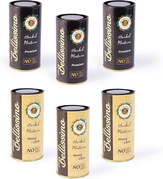 Bellissimo Herbal Smoke Mixture, Tobacco & Nicotine Free Smoking Blend, Tobacco Alternatives to Quit Smoking, Premium & Honey Clove Flavor, Roll Your Own Smoke, 6 Pack of 180gm