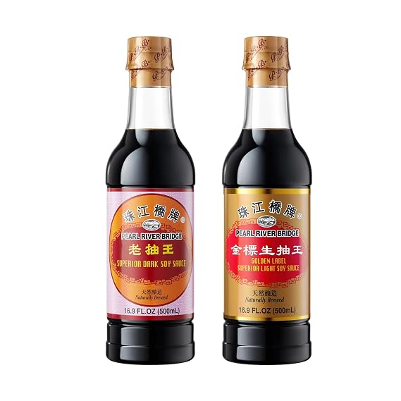 Pearl River Bridge Superior Dark Soy Sauce and Golden Label Superior Light Soy Sauce,Plastic Bottles,32.8oz (Pack of 2), Naturally Brewed, Non-GMO