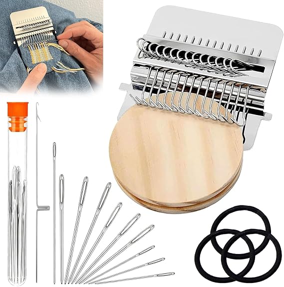 Knit Patch Kit,Patchmaker 2.0 Kit,Darning Loom,Mini Portable Patch Knitpatch, Patchwork Weaving Tool Set for Quickly Sewing Repair, Sewing,Knitting Kits for Beginners Repair Jeans, Socks(21Hooks)