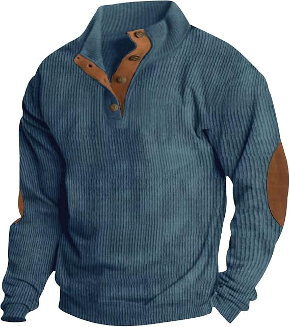 Lightweight Sweatshirt Men Long Sleeve Crew Neck Outdoor Pullover Stand Collar Button Quarter Casual Workout Sweater