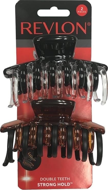 REVLON Strong Hold Hair Claw Clips, Brown/Black, 2 Count