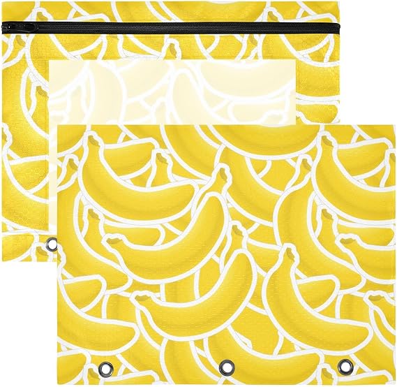 Pencil Pouch for 3 Ring Binder Banana Zipper Pencil Pouches for Girls Boys, Clear Window Pencil Case for Binder, Binder Pencil Pouch, Pencil Bag
