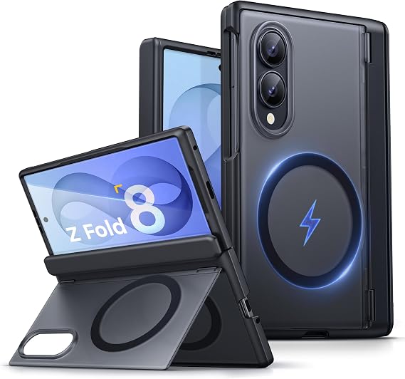 for Samsung Galaxy Z Fold 8 Case with Stand, Fit for MagSafe, Black | Magnetic, Hinge Protection, Screen Protector, Translucent, Rugged, Military-Grade Shockproof, Heavy Duty, Hard, Men, Women