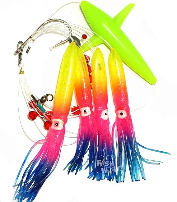 Daisy Chain Rainbow Squid Bird Teaser Rigged Fishing Lure Fish WOW! Trolling - Rainbow