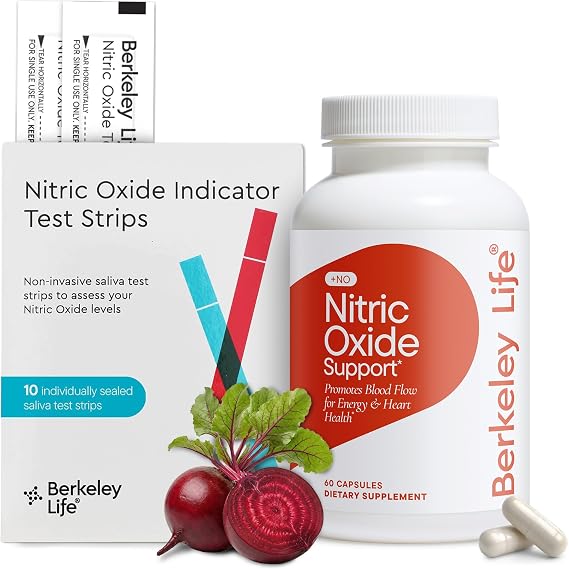 Berkeley Life Nitric Oxide Booster & Test Strips Starter Kit | 60 Caps & 10 Strips - Nitric Oxide Supplement Supports Healthy Blood Pressure, Blood Flow & Cardiovascular Health
