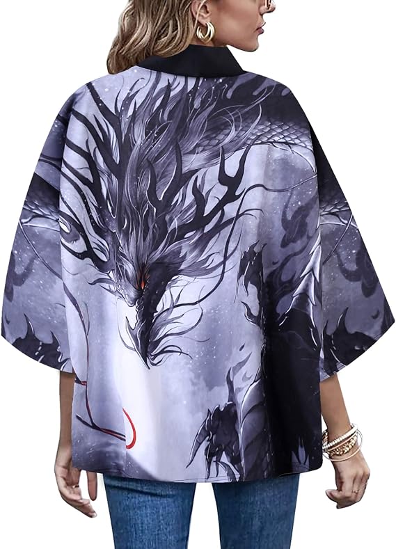 LAI MENG FIVE CATS Women's Summer Loose fit Beach Japanese Kimono Cover up Casual Cardigan Tops