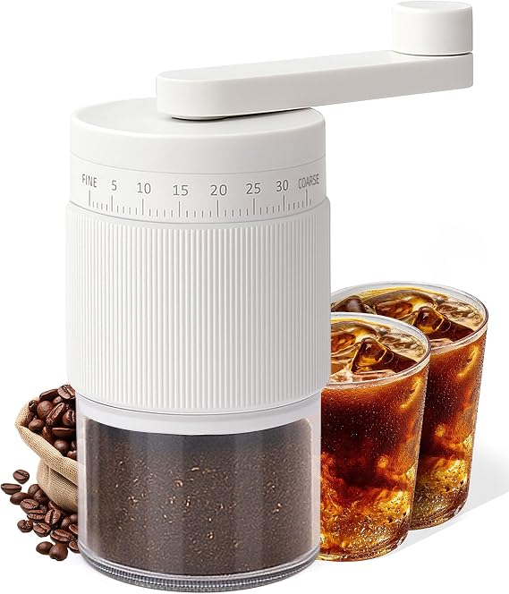 Manual Coffee Grinder with Ceramic Burr, 40g Capacity,35 Adjustable Settings,Portable Hand Mill for Espresso, French Press, Drip,Pour Over,Cold Brew,Compact and Quiet for Home Use (White)