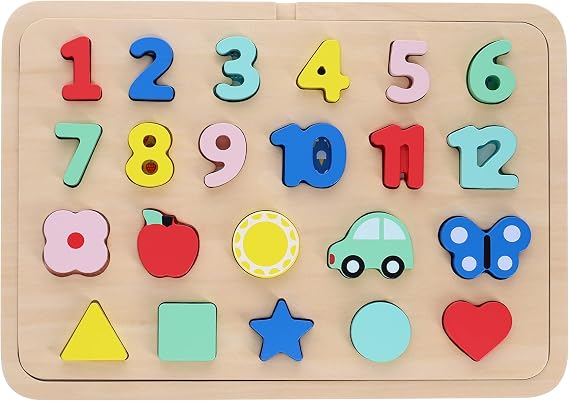 Petit Collage Multi-Language Numbers + Shapes + Colors Wooden Tray Puzzle