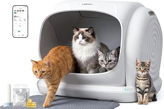 UBPET Self Cleaning Cat Litter Box, L Automatic Litter Box for Multiple Cats, Weight Sensors Safety Protection, Smart APP Control, Odor Control, Works with ClumpingBentonite Litter XX-Large