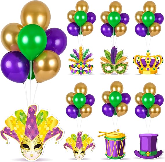 6 Sets Balloon Stand Kit for Table Mardi Gras Table Decorations Mardi Gras Table Centerpieces with Balloon Gold Green Purple Float Carnival Fat Tuesday Party Supplies Decoration